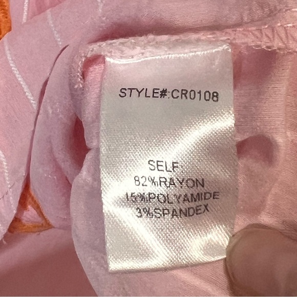 Layerz Clothing Womens Size 2XL Pink Striped Orange Embroidered Shirt Top - Picture 4 of 11